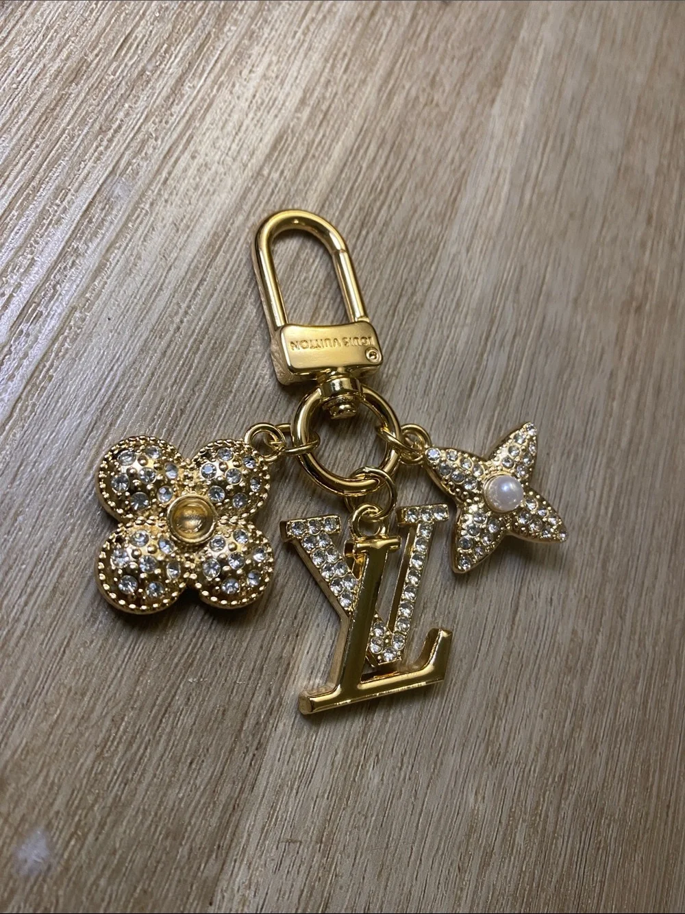 Louis Vuitton Blooming Flowers Bag Charm Crystal Gold Pearl Accents